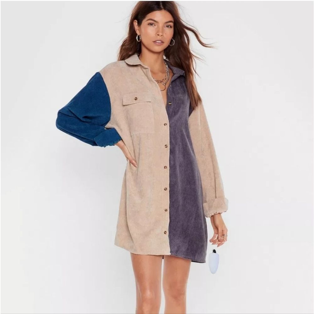 Nasty gal corduroy color block shirt dress